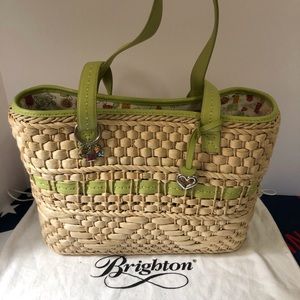 Beautiful green trimmed straw purse with charms